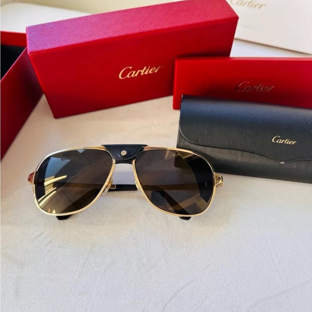 Cartier Santos De Cartier Polarized Grey Mirror Navigator Men's Sunglasses